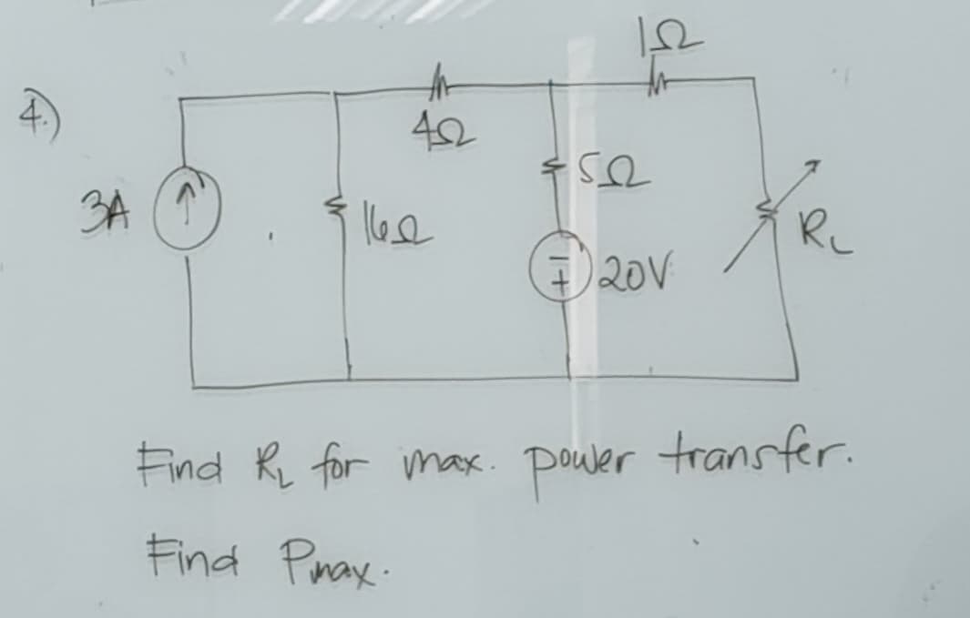 3A
402
ille
Find R₂ for max.
Find Pmax.
$5_22
d
20V
power
Re
transfer.