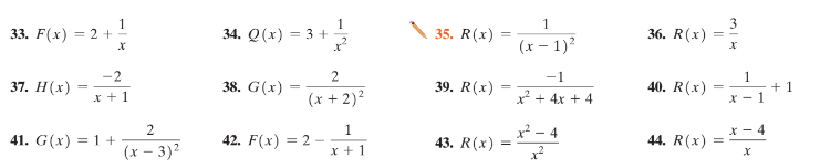 1
33. F(x) = 2 +
1
34. Q (х) 3 3 +
3
36. R (х)
1
35. R(x)
(x – 1)?
-2
2
-1
1
+ 1
X - 1
37. Н (х)
38. G(x)
39. R(x)
40. R(x)
r +1
(x + 2)2
x + 4x + 4
1
x² – 4
* - 4
41. G(x) = 1 +
42. F(x) = 2
43. R(x)
44. R(x) =
(x – 3)2
x + 1
