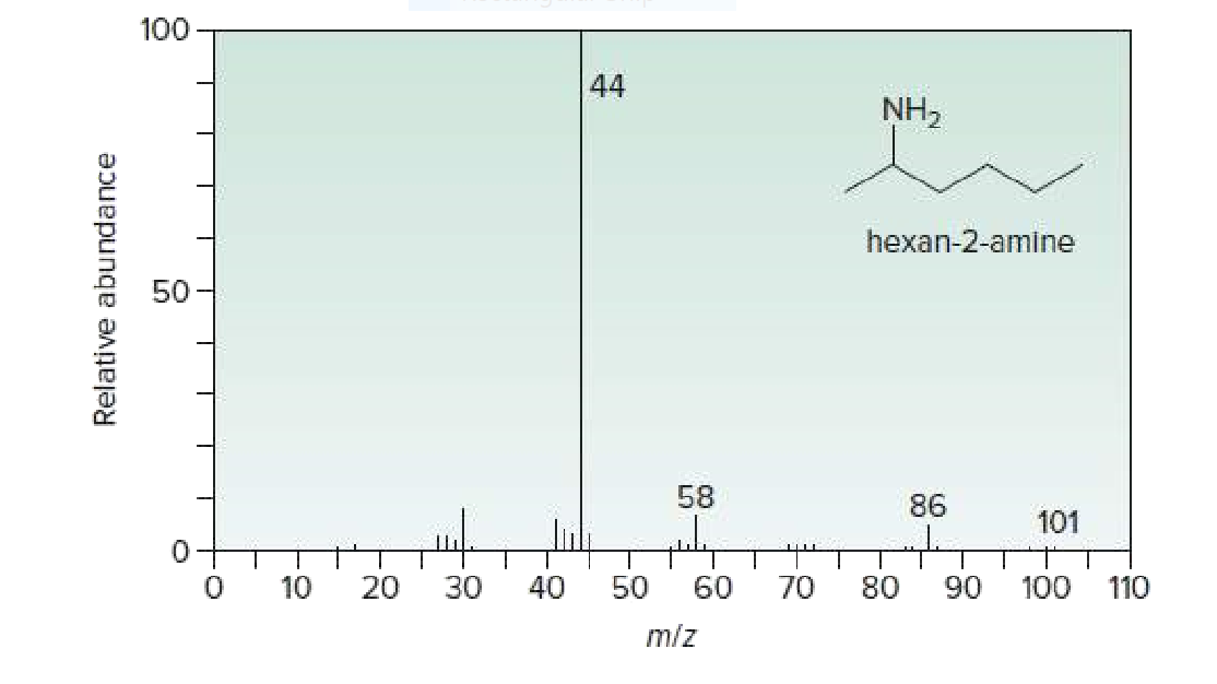 100
44
NH2
hexan-2-amine
50
58
86
101
10
20
30
40
50
60
70
80
90
100 110
m/z
Relative abundance
