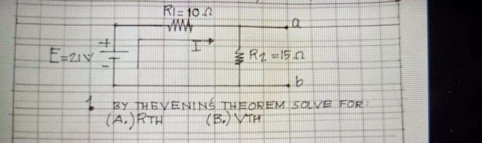 RI=102
E-2IV-
R2 =150
%3D
BY THEVENINS THEOREM SOLVE FOR
(A.)RTH
(B.) VTH
