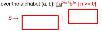over the alphabet {a, b}: {a²n+³b³n|n >= 0}
S→