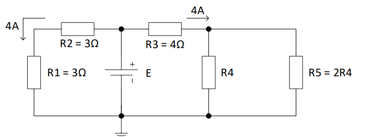 4A
4A
R2 = 30
R3 = 40
R1 = 30
E
R4
R5 = 2R4
