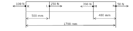 100 N
K
250 N
L
200 N
M
50 N
Ne
500 mm
400 mm
1700 mm
