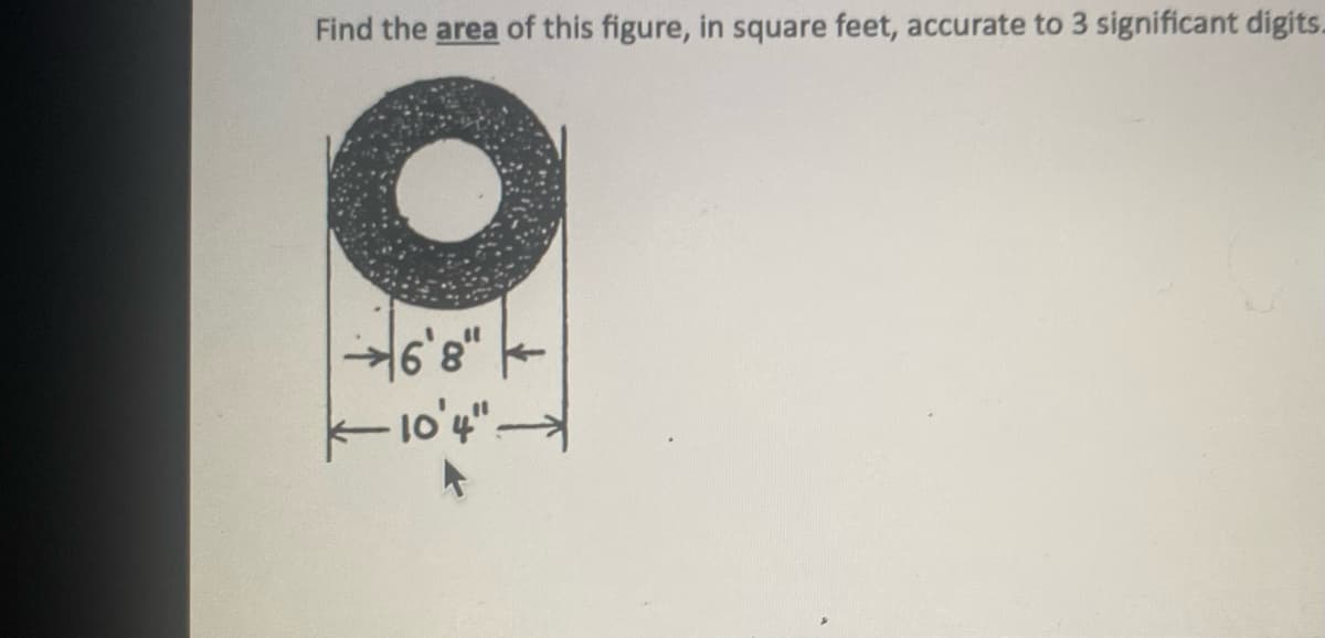 Find the area of this figure, in square feet, accurate to 3 significant digits.
O
+6'8"
-10'4"