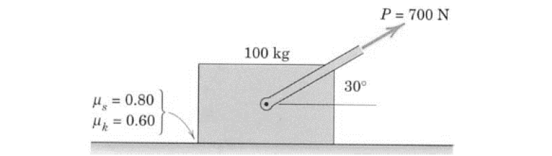 P = 700 N
100 kg
30°
= 0.80
%3D
H = 0.60
%3D
