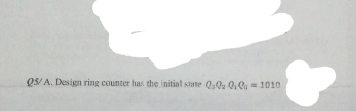 %3D
Q5/ A. Design ring counter has the initial state Q,02 Q.Qo = 1010
