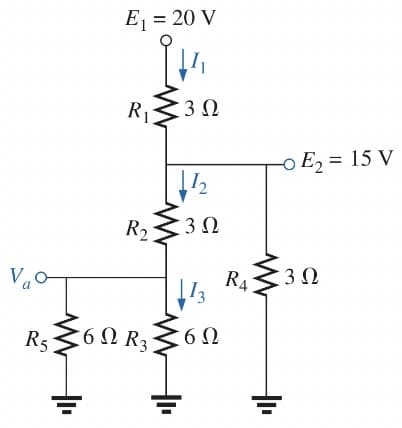 E = 20 V
R 30
o E2 = 15 V
R2
3Ω
Vao
R4
3Ω
R536N R3
