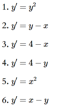 1. y = 3?
2. y — у — х
3. у — 4 — ӕ
4. 3 4 — у
5. y = x?
6. y = x – y
||
