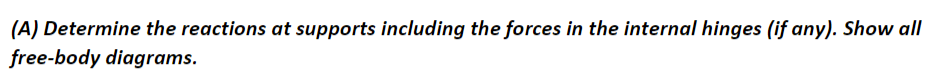 (A) Determine the reactions at supports including the forces in the internal hinges (if any). Show all
free-body diagrams.
