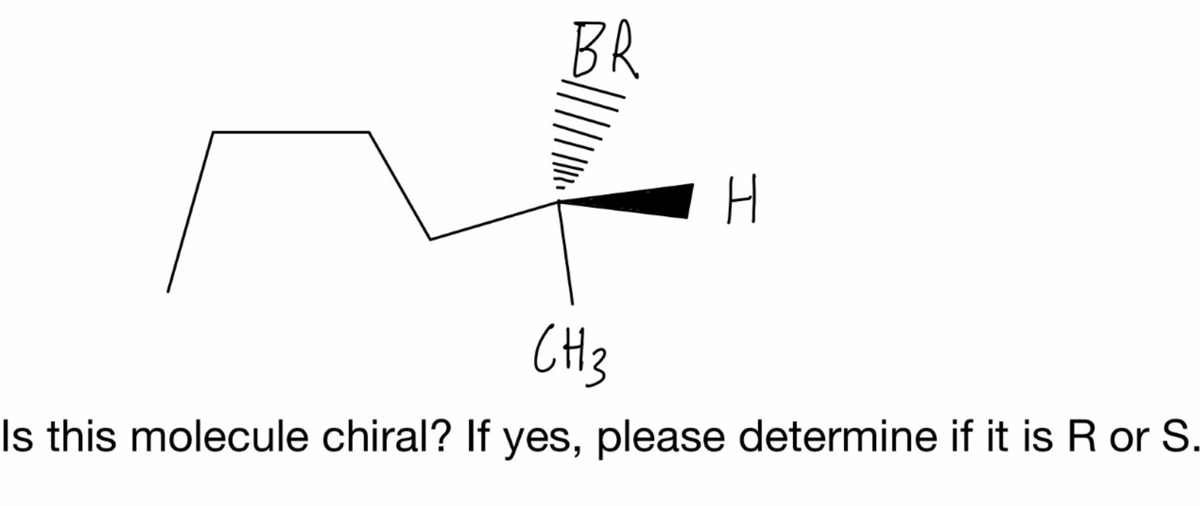 BR
CH3
Is this molecule chiral? If yes, please determine if it is R or S.
I
