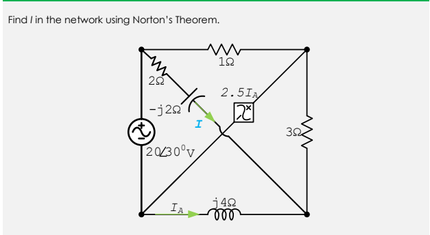 Find / in the network using Norton's Theorem.
10
2.5IA
-j22
20230°v
Ia
j42
ll
