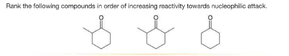 Rank the following compounds in order of increasing reactivity towards nucleophilic attack.
