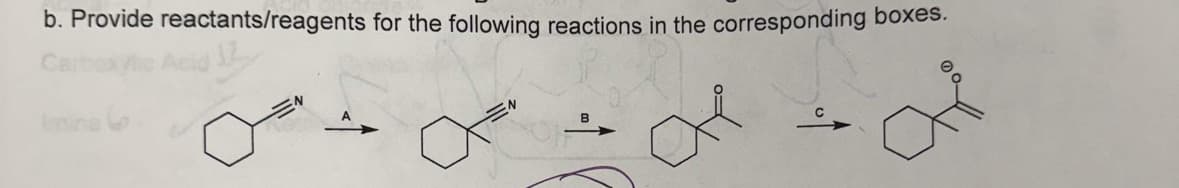 b. Provide reactants/reagents for the following reactions in the corresponding boxes.