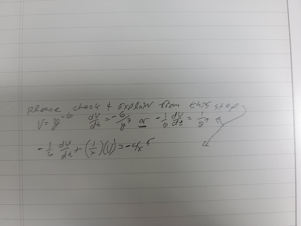 please check ¢ Explain from this step
v=y=o
Toy
6 a t
dv
dt
ar
y
- € / ₁ + (²/²) (0) = -4/5