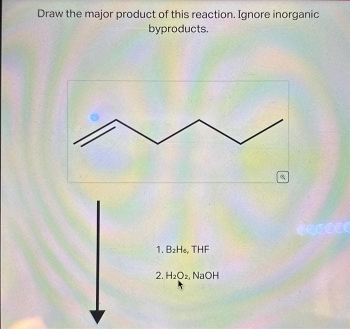 Draw the major product of this reaction. Ignore inorganic
byproducts.
1. B2H6, THF
2. H2O2, NaOH
decore