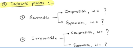 Isobaric process
Compression,
O Reversible
Exponsion,
Compression,
Irreversible
Expansion, w= ?
3

