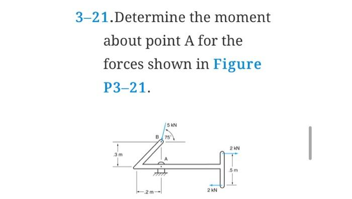 3-21.Determine the moment
about point A for the
forces shown in Figure
P3-21.
5 kN
B 75
4
3 m
2 m-
2 KN
2 KN
5 m