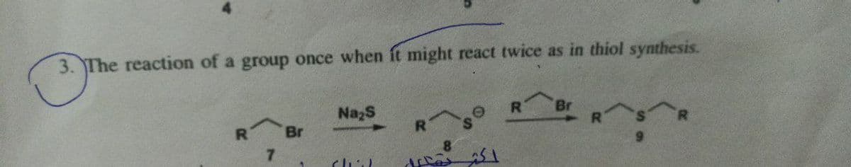3. The reaction of a group once when it might react twice as in thiol synthesis.
Br
Na₂S
R
R
Br
9
7
chil