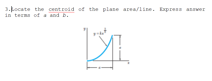 3. Locate the centroid of the plane area/line. Express answer
in terms of a and b.
y =
