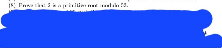 (8) Prove that 2 is a primitive root modulo 53.