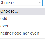 Choose...
Choose...
odd
even
neither odd nor even
>