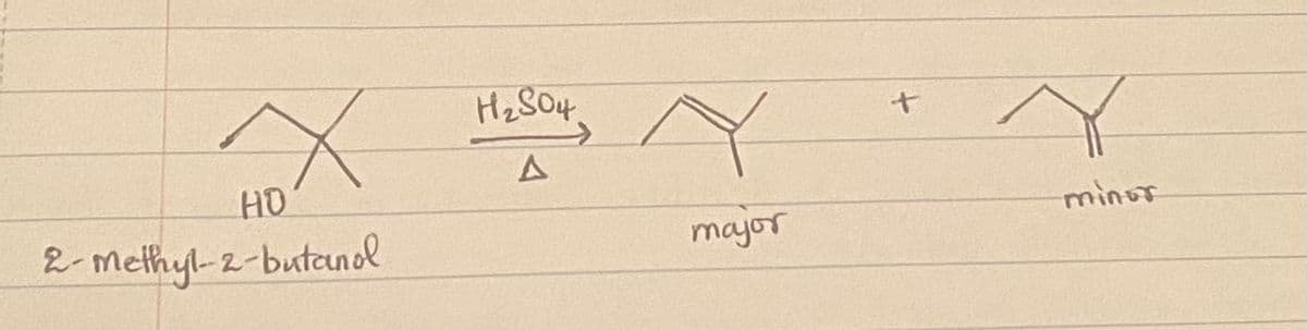 x
НО
2-methyl-2-butanol
H₂SO4
A
Y
major
+
Y
minor