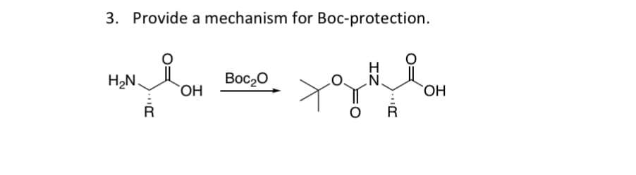 3. Provide a mechanism for Boc-protection.
H2N.
Дон
Вос20
R
R
ΟΗ