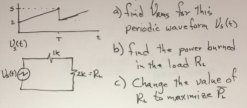 a) frid Dans for This
periodie wave form Vo(k)
b) find the porer burned
in the load Re
<)
2k=Rm
c) Change
the value of
R to maximize P
