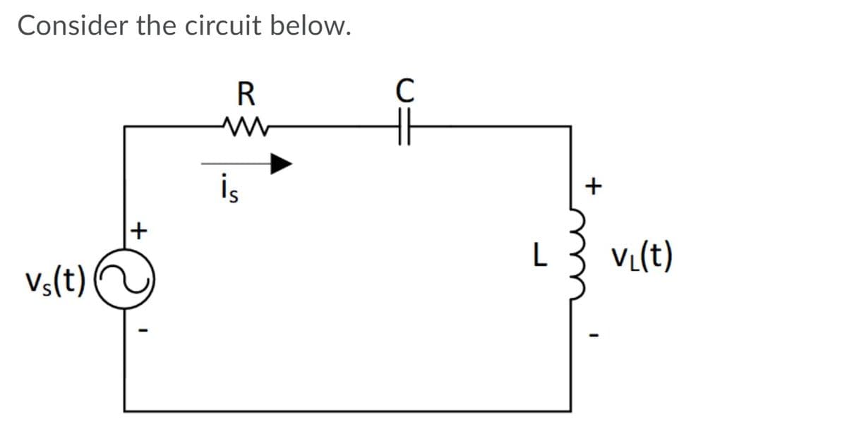 Consider the circuit below.
R
C
is
+
VL(t)
vs(t)
+
