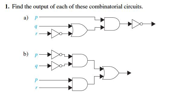 1. Find the output of each of these combinatorial circuits.
а) Р
b) P
