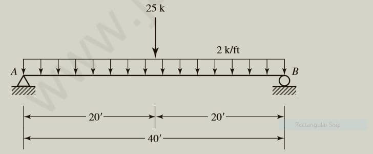 25 k
XW.
2 k/ft
В
20'
20'-
40'-
Rectangular Snip

