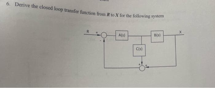 6. Derive the closed loop transfer function from R to X for the following system
R
A(s)
C(s)
B(s)