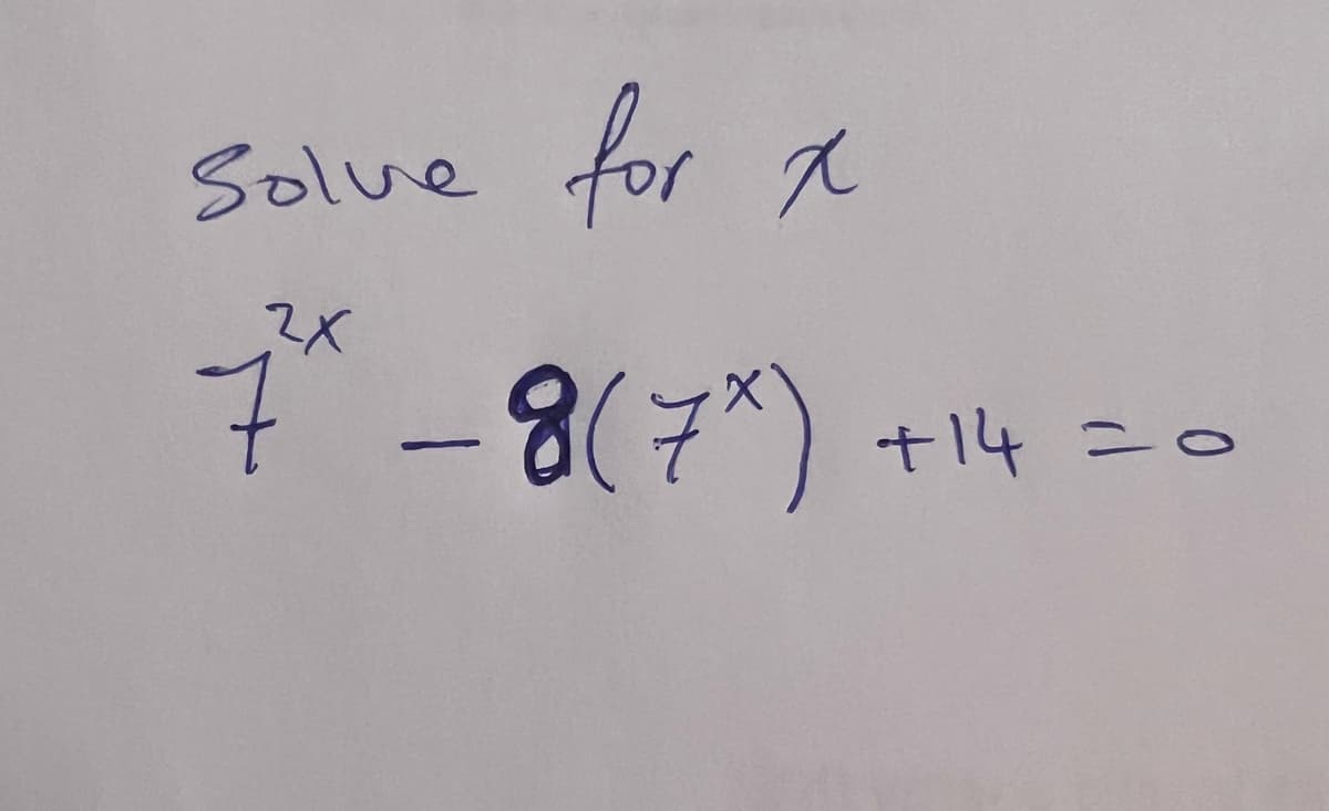for x
2x
7° -8(7*)
Solve
+14
=0