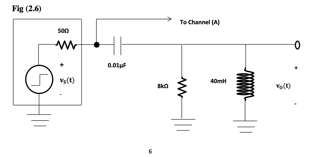 Fig (2.6)
To Channel (A)
500
+
0.01µF
+
Vs (t)
40mH
8kN
Vo(t)
6.
