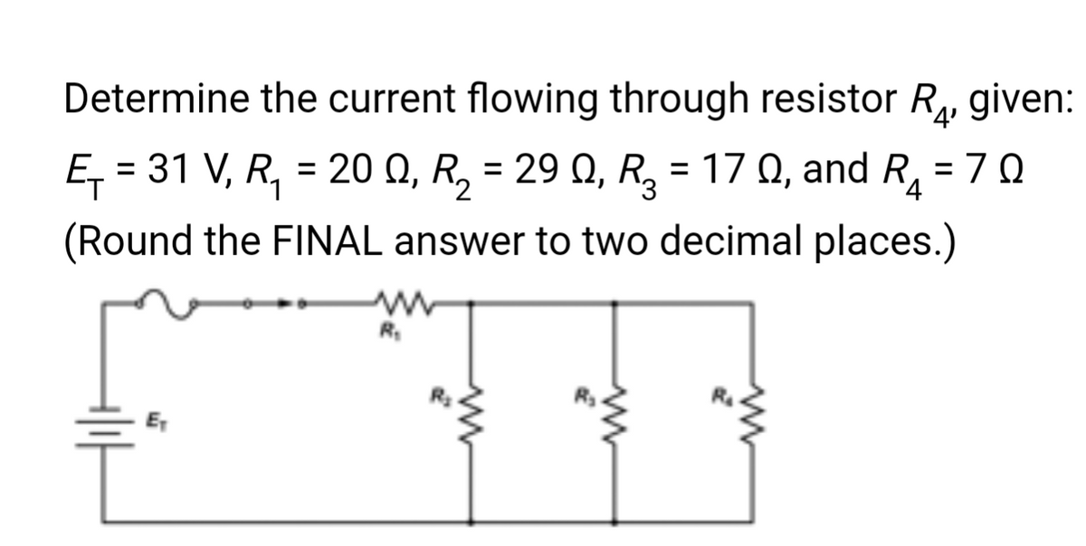 Determine the current flowing through resistor R₁, given:
1
E₁ = 31 V, R₁ = 20 Q, R₂ = 29 Q, R₂ = 170, and R₁₂ = 70
(Round the FINAL answer to two decimal places.)
E₁
R₁
m
www