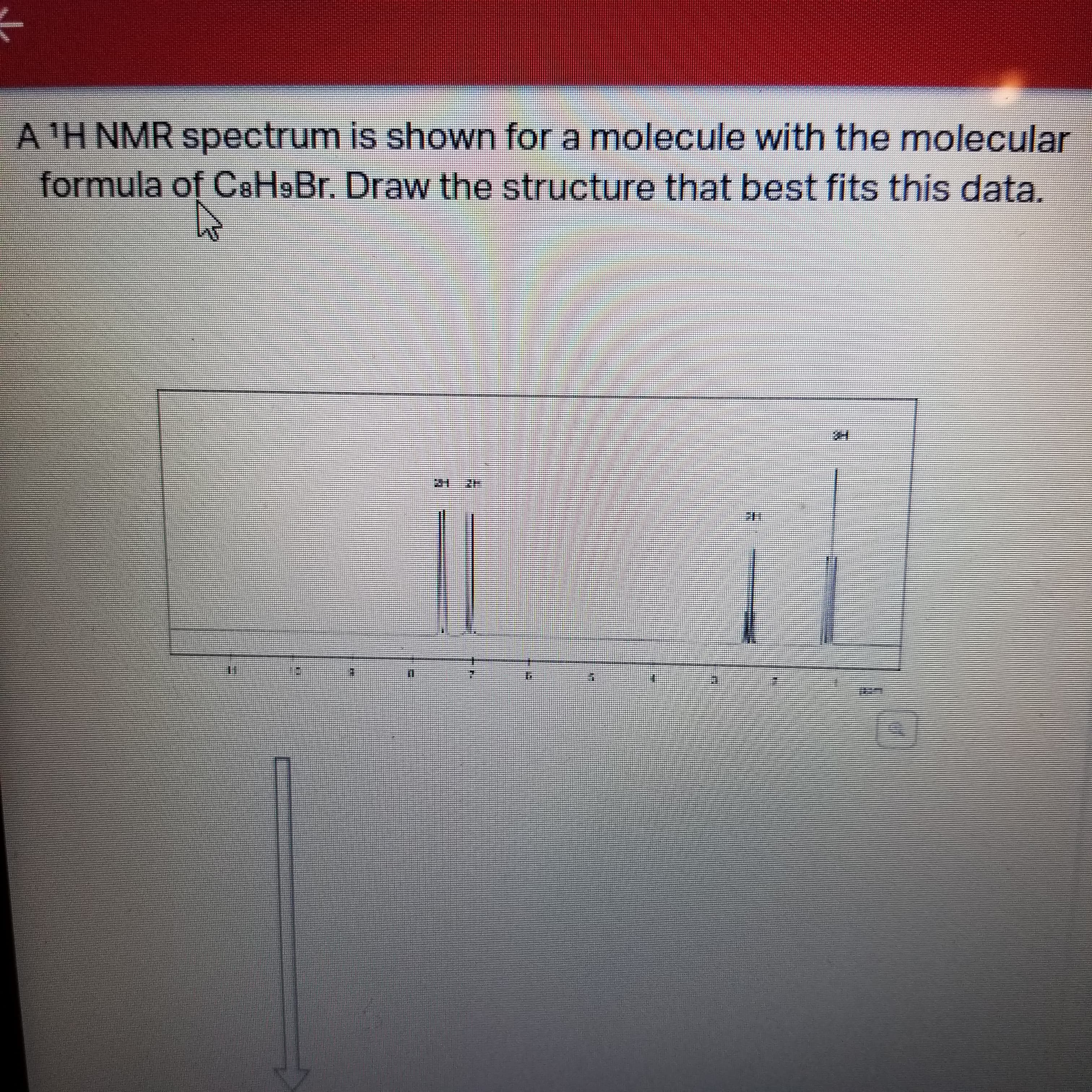 A'H NMR spectrum is shown for a molecule with the molecular
formula of CeH9Br. Draw the structure that best fits this data.
