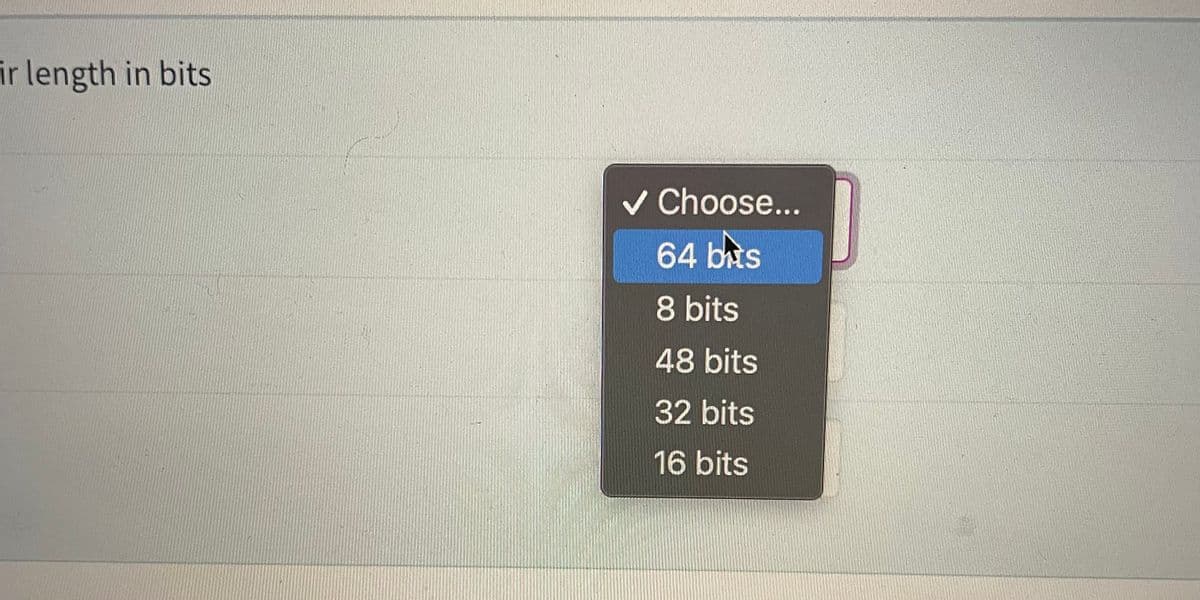 ir length in bits
v Choose...
64 bts
8 bits
48 bits
32 bits
16 bits
