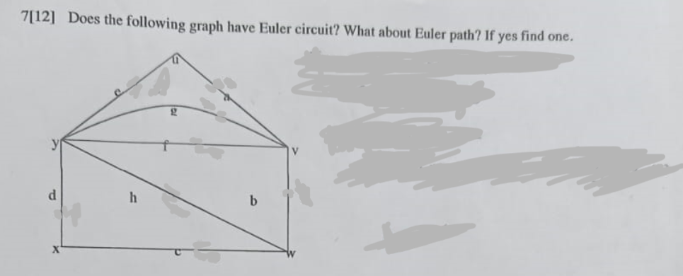 7[12] Does the following graph have Euler circuit? What about Euler path? If yes find one.
d
g