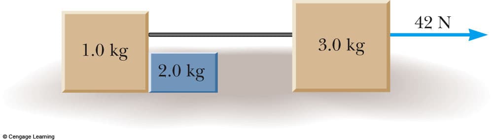 42 N
3.0 kg
1.0 kg
2.0 kg
© Cengage Learning
