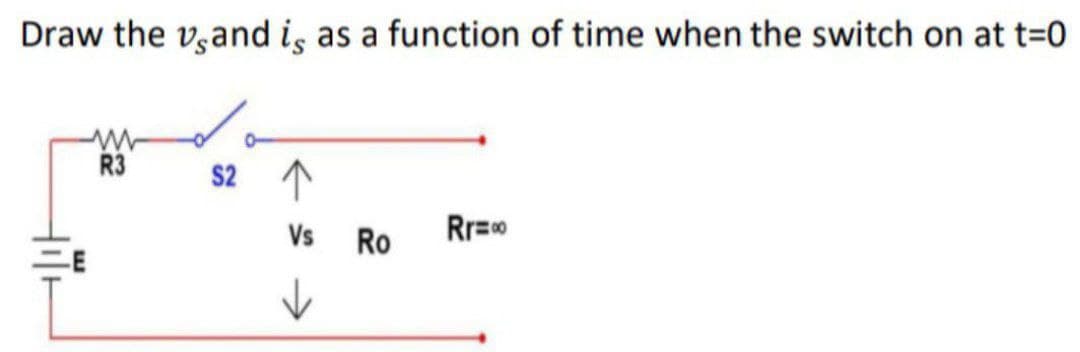 Draw the vand is as a function of time when the switch on at t=0
R3
$2 ↑
Vs
Rr=00
✓
Ro