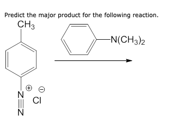 Predict the major product for the following reaction.
CH3
-ZEZ
N
(+)
CI
-N(CH3)2