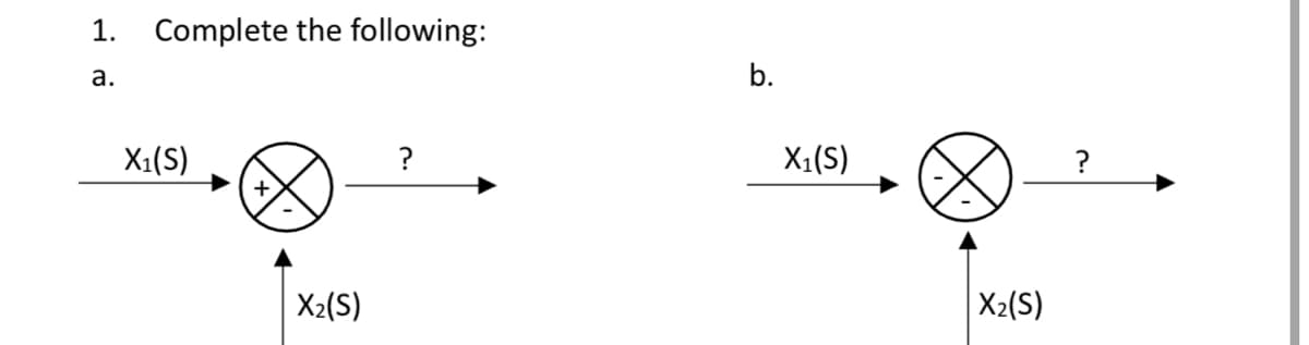 1.
a.
Complete the following:
X₁(S)
X₂(S)
?
b.
X₁(S)
X₂(S)
?