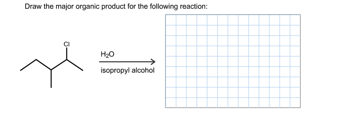 Draw the major organic product for the following reaction:
CI
H₂O
isopropyl alcohol