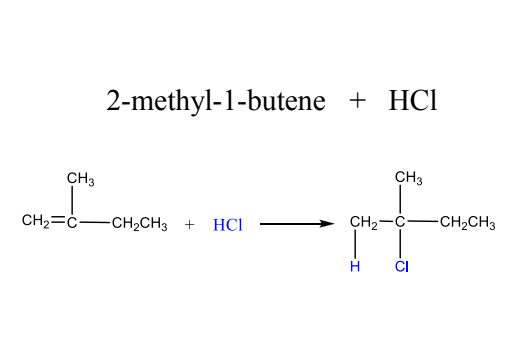2-methyl-1-butene + HCl
CH3
CH3
CH2=ċ-CH2CH3 +
HCI
CH2-C-CH2CH3
