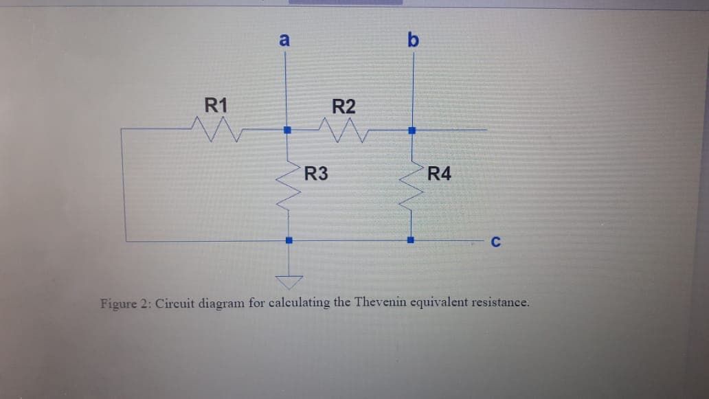 a
b
R1
R2
R3
R4
C
Figure 2: Circuit diagram for calculating the Thevenin equivalent resistance.
