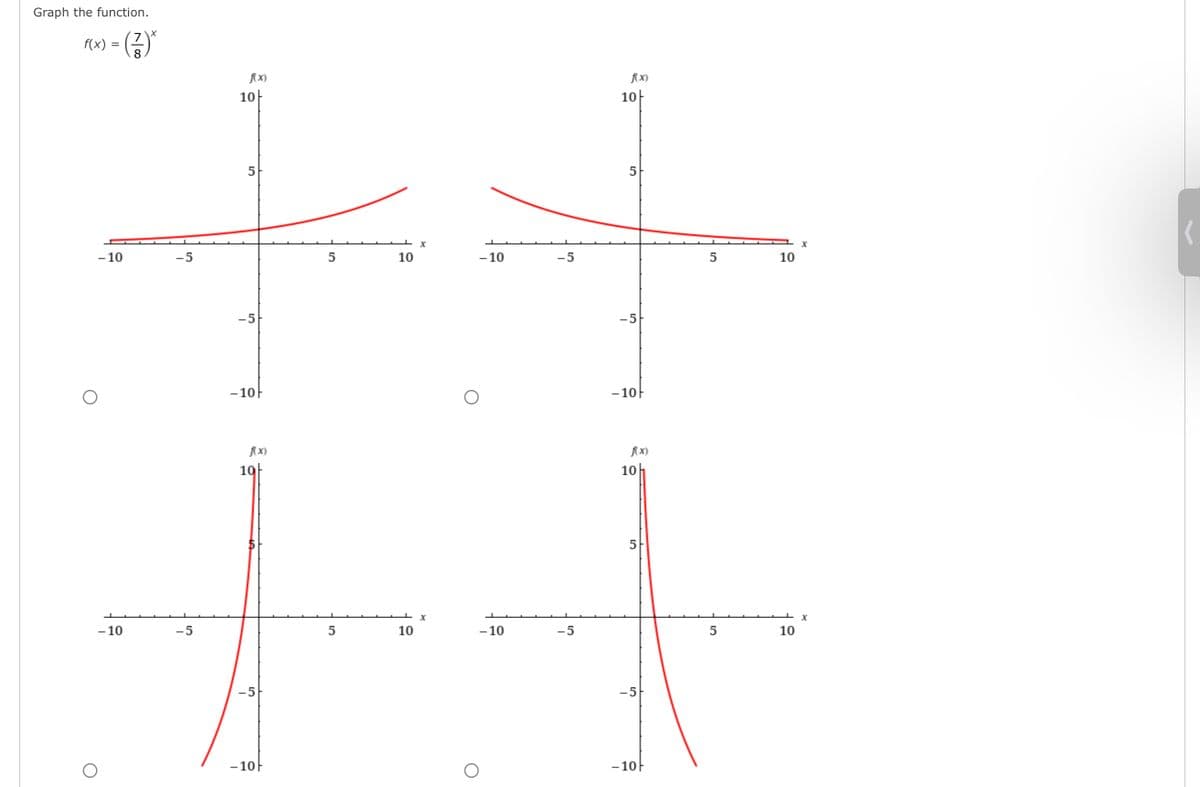 Graph the function.
(중)
7
f(x)
fAx)
fix)
10-
10
5
5
- 10
-5
10
- 10
-5
5
10
-5
-5
- 10F
- 10F
fix)
fx)
19F
10h
5
- 10
-5
10
- 10
-5
5
10
-5
-5
- 10F
-10F
