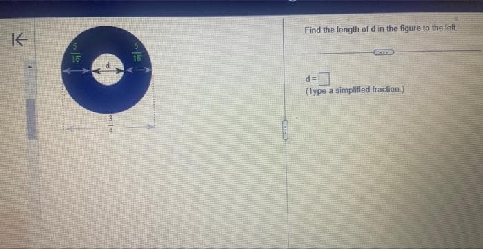 不
Find the length of d in the figure to the left.
d=
(Type a simplified fraction.)