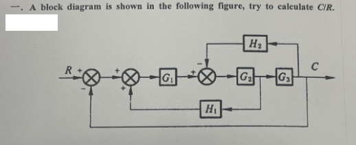 -. A block diagram is shown in the following figure, try to calculate C/R.
R
G₁
H₁
H₂
G₂
G3