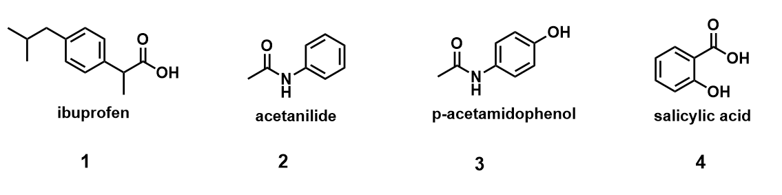 това до во ов
OH
ibuprofen
acetanilide
p-acetamidophenol
salicylic acid
OH
2
N
3
OH
4