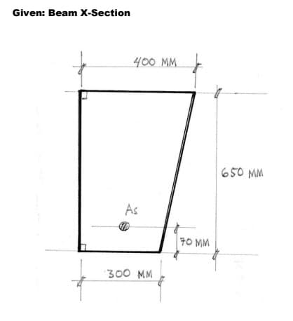 Given: Beam X-Section
400 MM
650 MM
As
70 MM
300 MM
